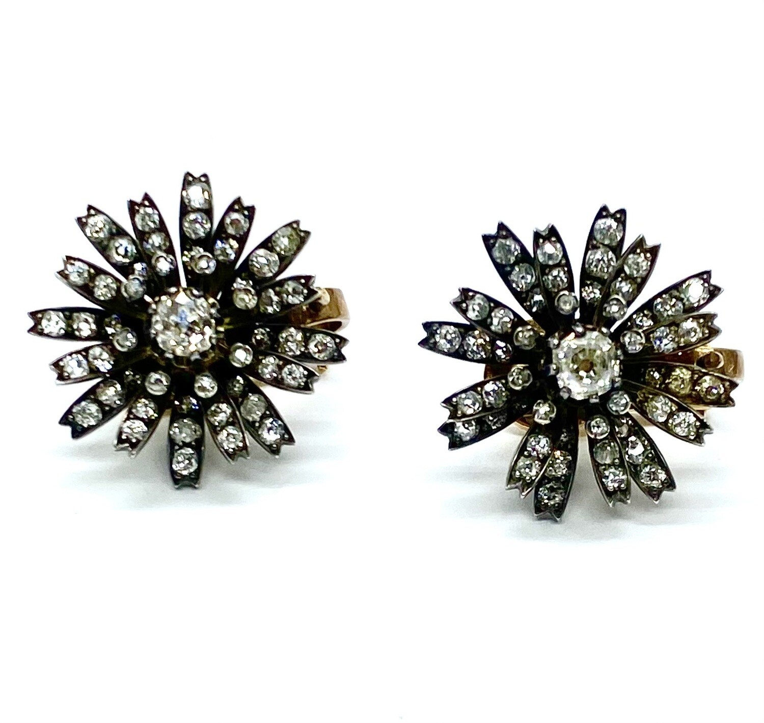 French Victorian Diamond Flower Earrings