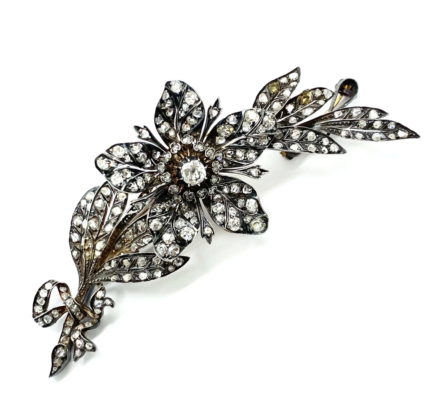 French Victorian Diamond Flower Brooch