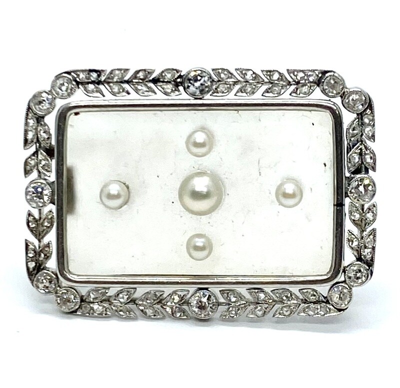 Deco Platinum Rock Crystal and Diamond Brooch