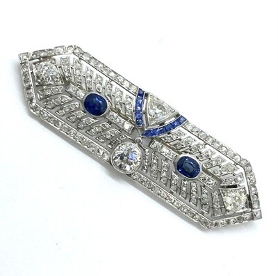 Estate Blue Sapphire and Diamond Pin