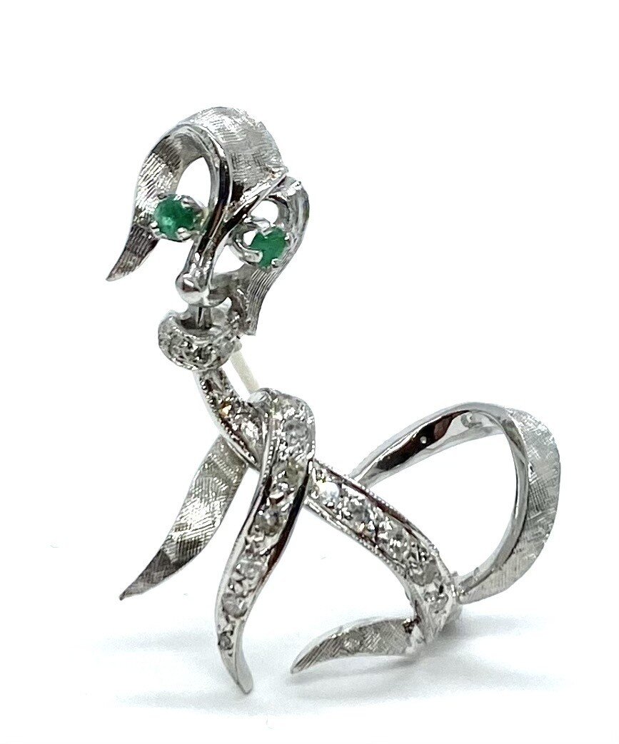 Adorable Poodle Brooch set with Diamonds and Emeralds
