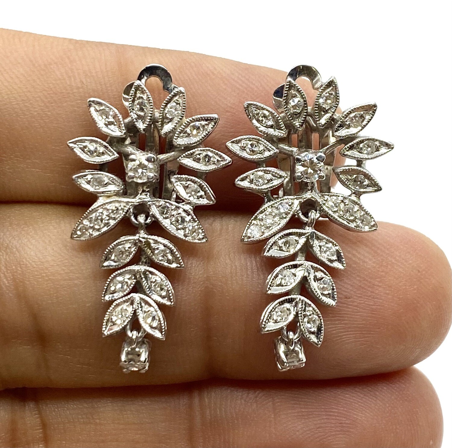 Estate White Gold and Diamond Earrings