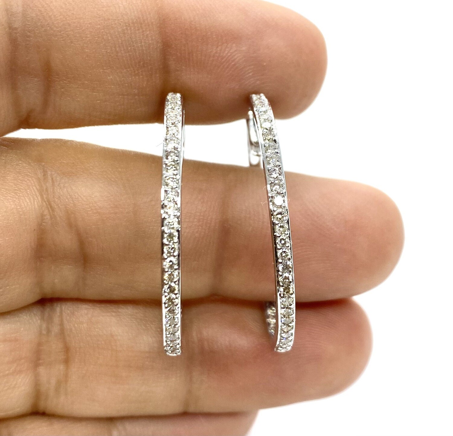 Diamond Hoop Earrings 1 1/4"