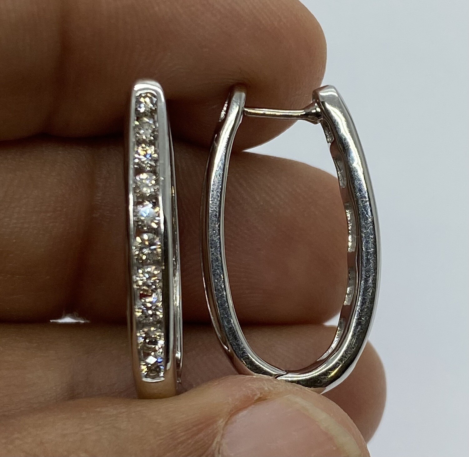 Oval Diamond Hoop Earrings
