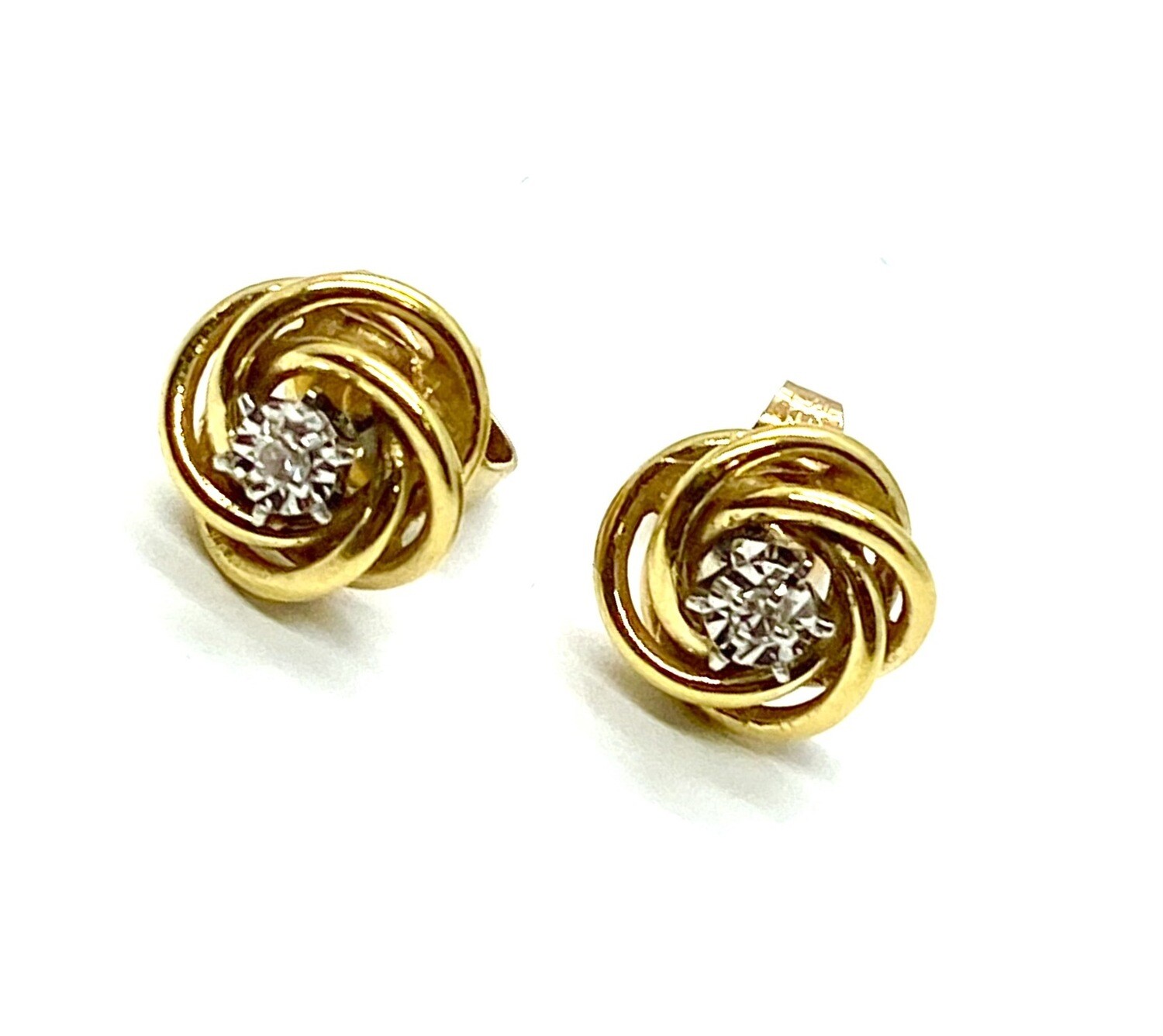 Estate Gold and Diamond Swirl Earrings