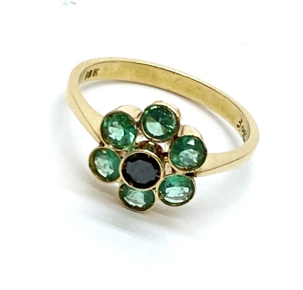 Flower Emerald and Black Diamond Ring