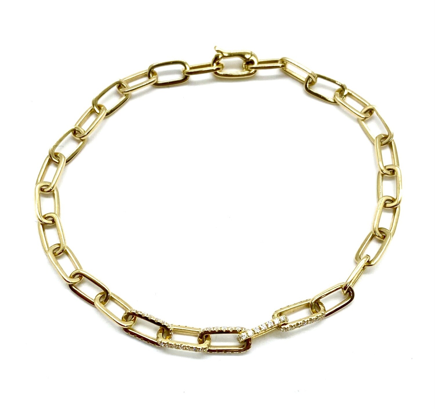 Paperclip Gold and Diamond Bracelet