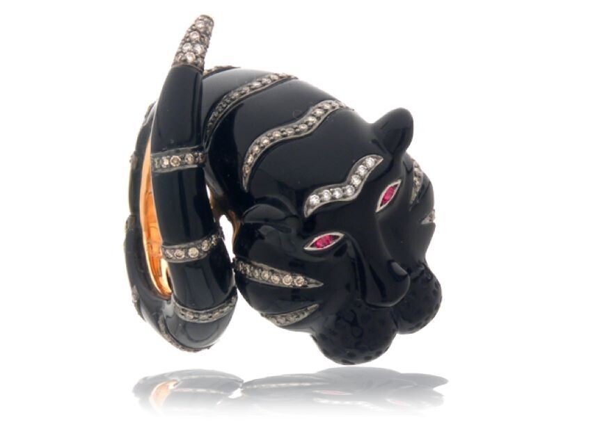 Panther Ring in Black Agate, Ruby and Diamond