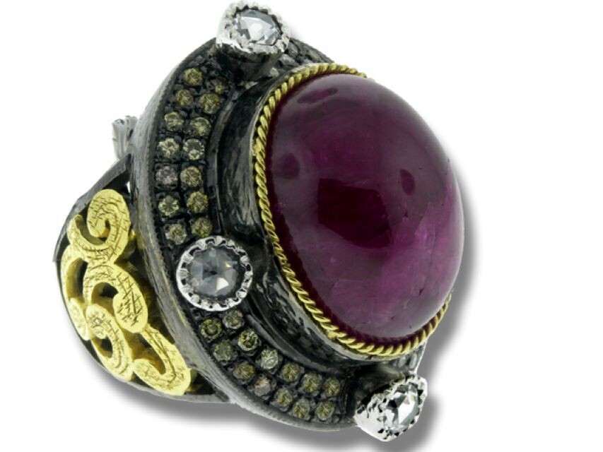 Cabochon Ruby and Diamond Ring