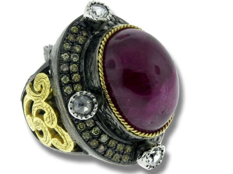 Cabochon Ruby and Diamond Ring