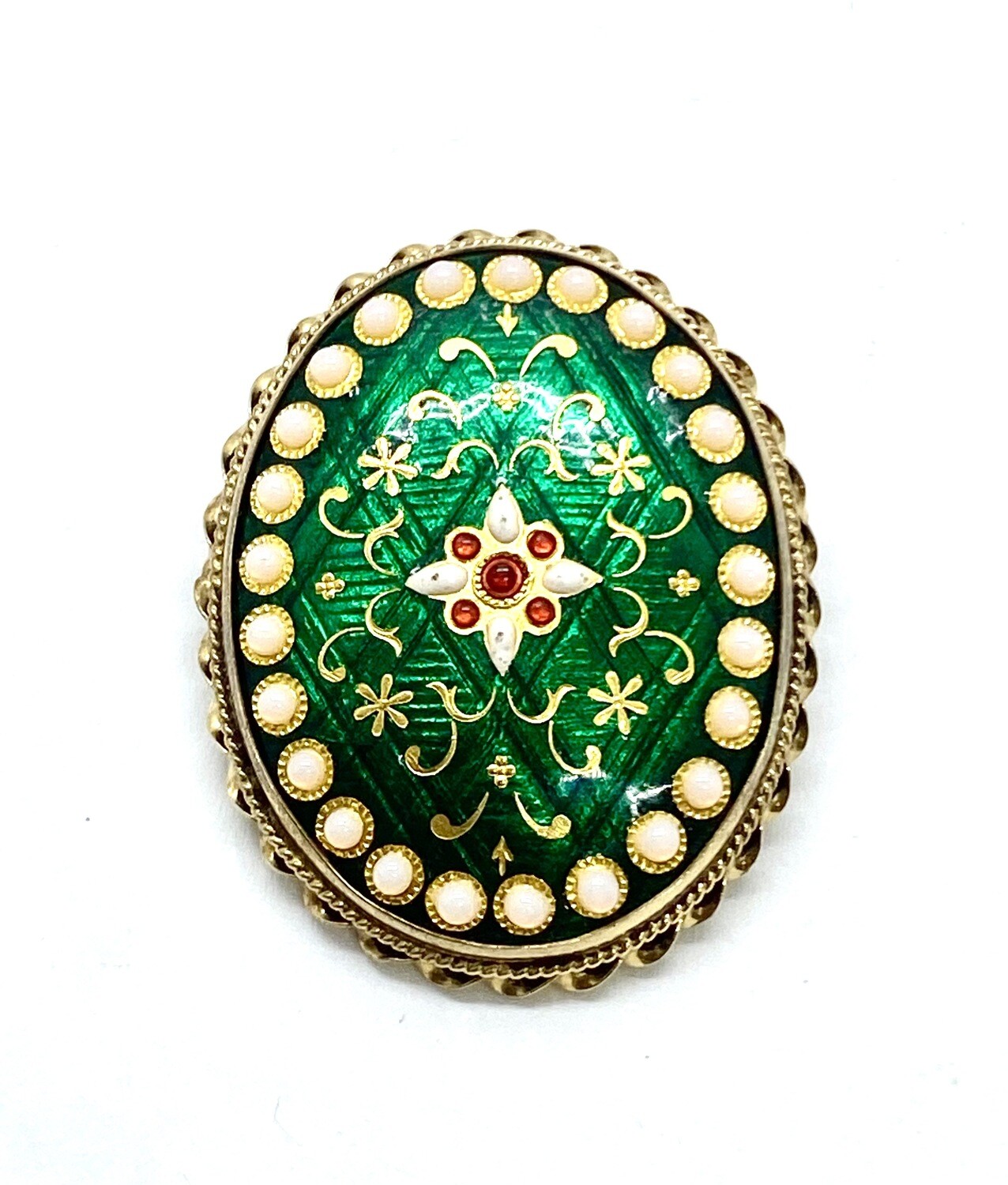 Opals and Green Enamel Pendant
