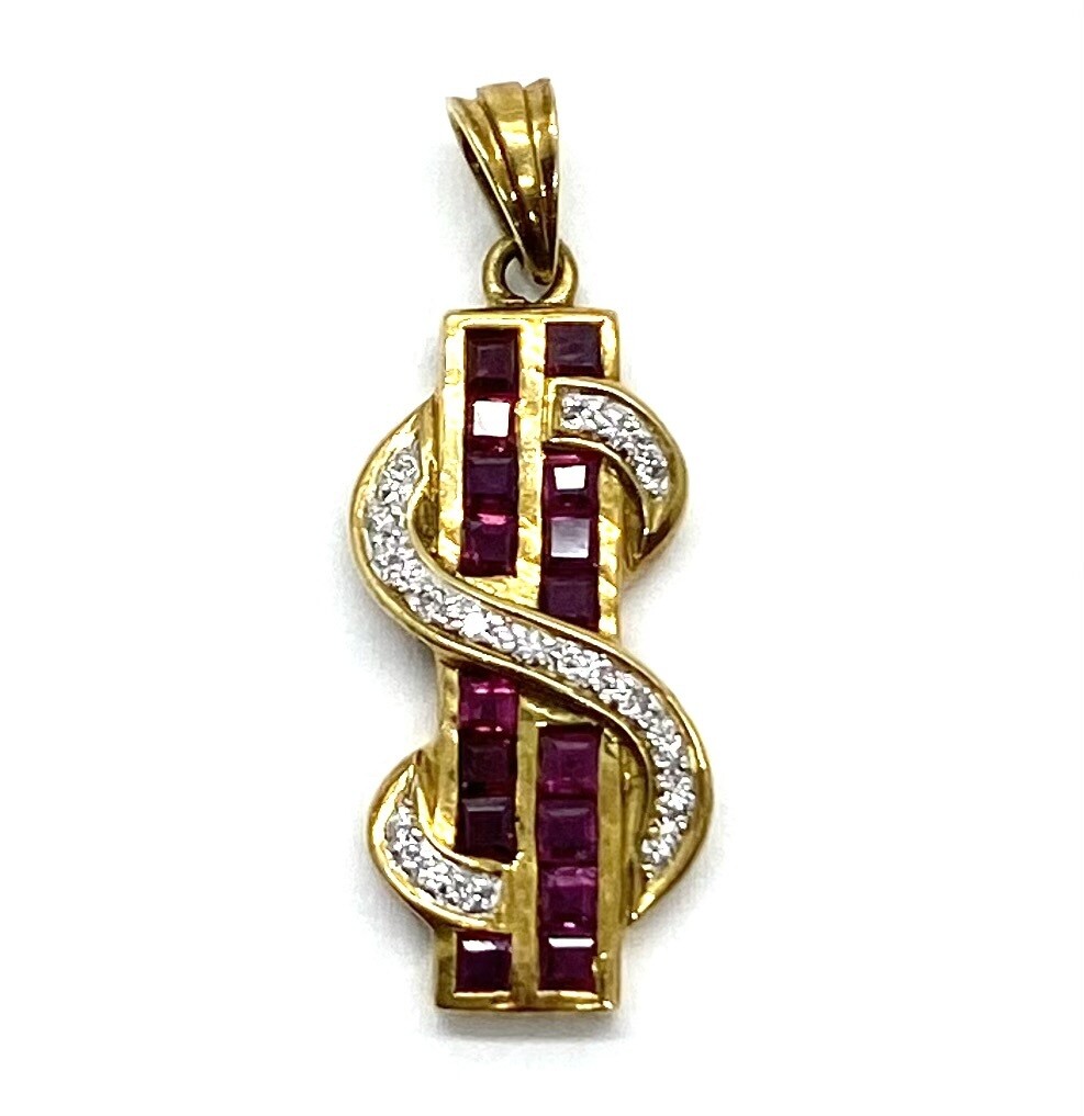 Dollar Sign Pendant with Ruby and Diamond