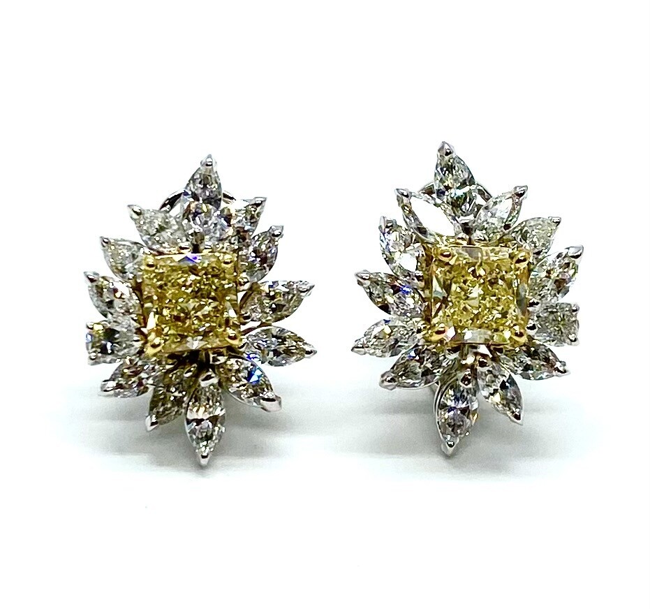 Yellow and White Diamond Earrings in White Gold