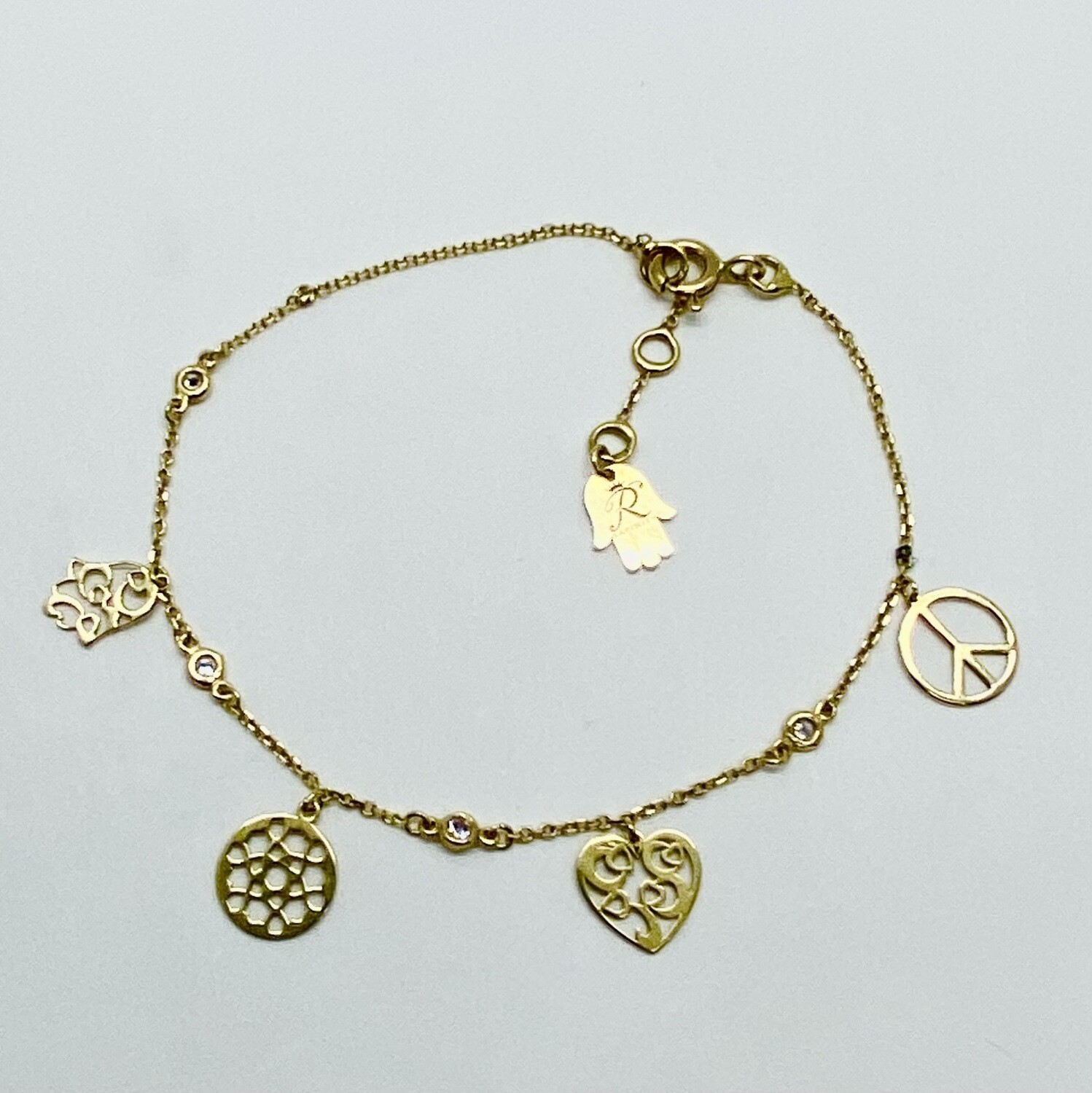 Hamsa, Heart & Peace Bracelet in Gold