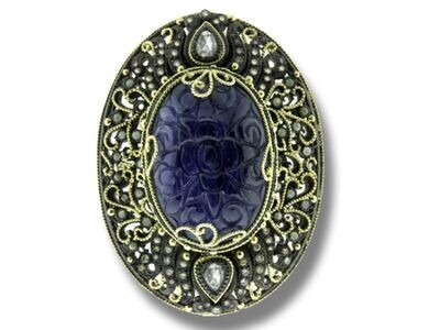 Blue Sapphire Cats Eye and Diamond Pendant