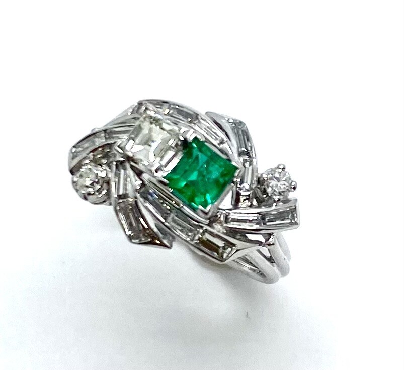 Platinum & Gold Emerald & Diamond Ring