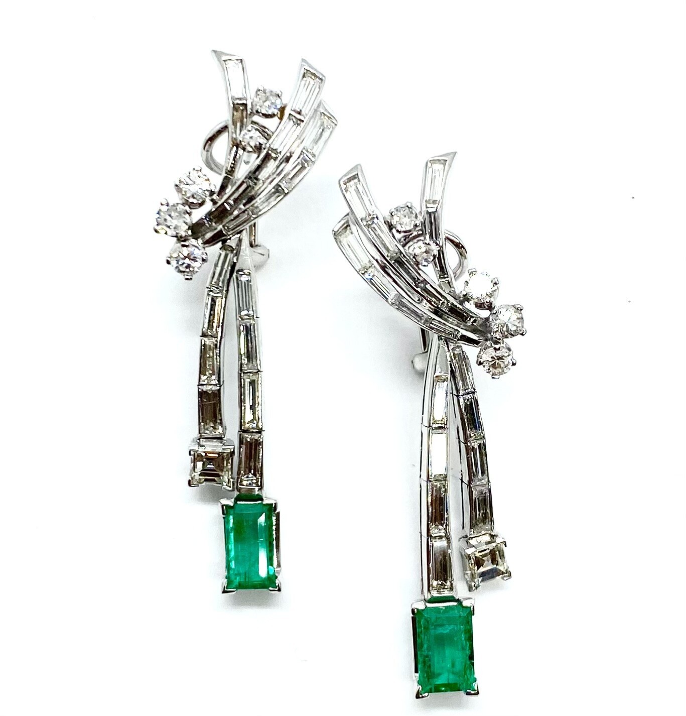 Platinum & Gold Emerald & Diamond Earrings