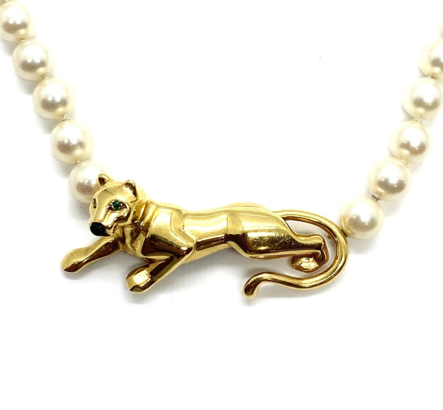 Cartier France Gold Pearl Panther Necklace