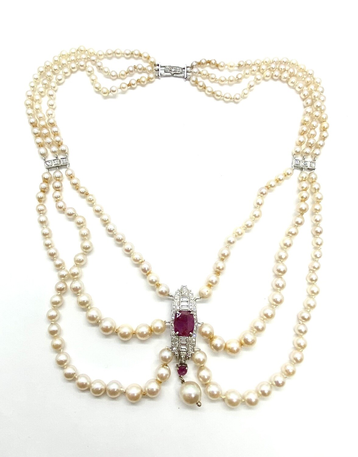 Vintage Pearl, Ruby and Diamond Garland Necklace