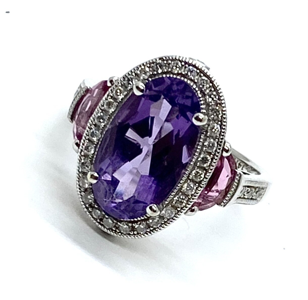 Vintage Amethyst, Tourmaline and Diamond Ring