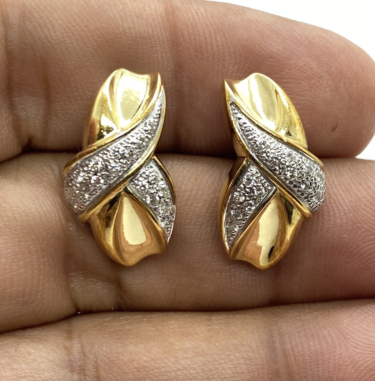 Estate Yellow Gold and Diamond Earrings