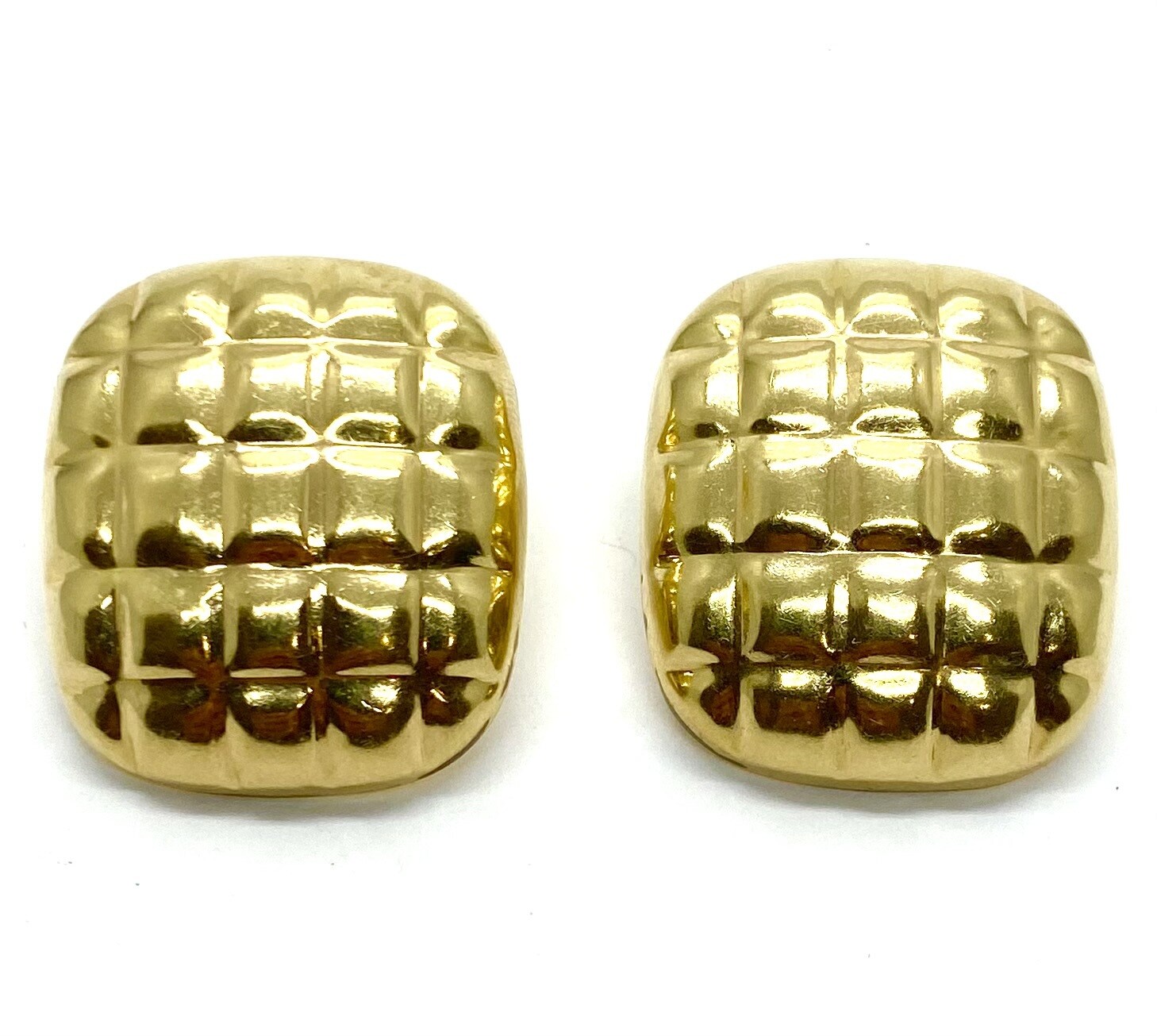 Estate Large Gold Quilted Earrings
