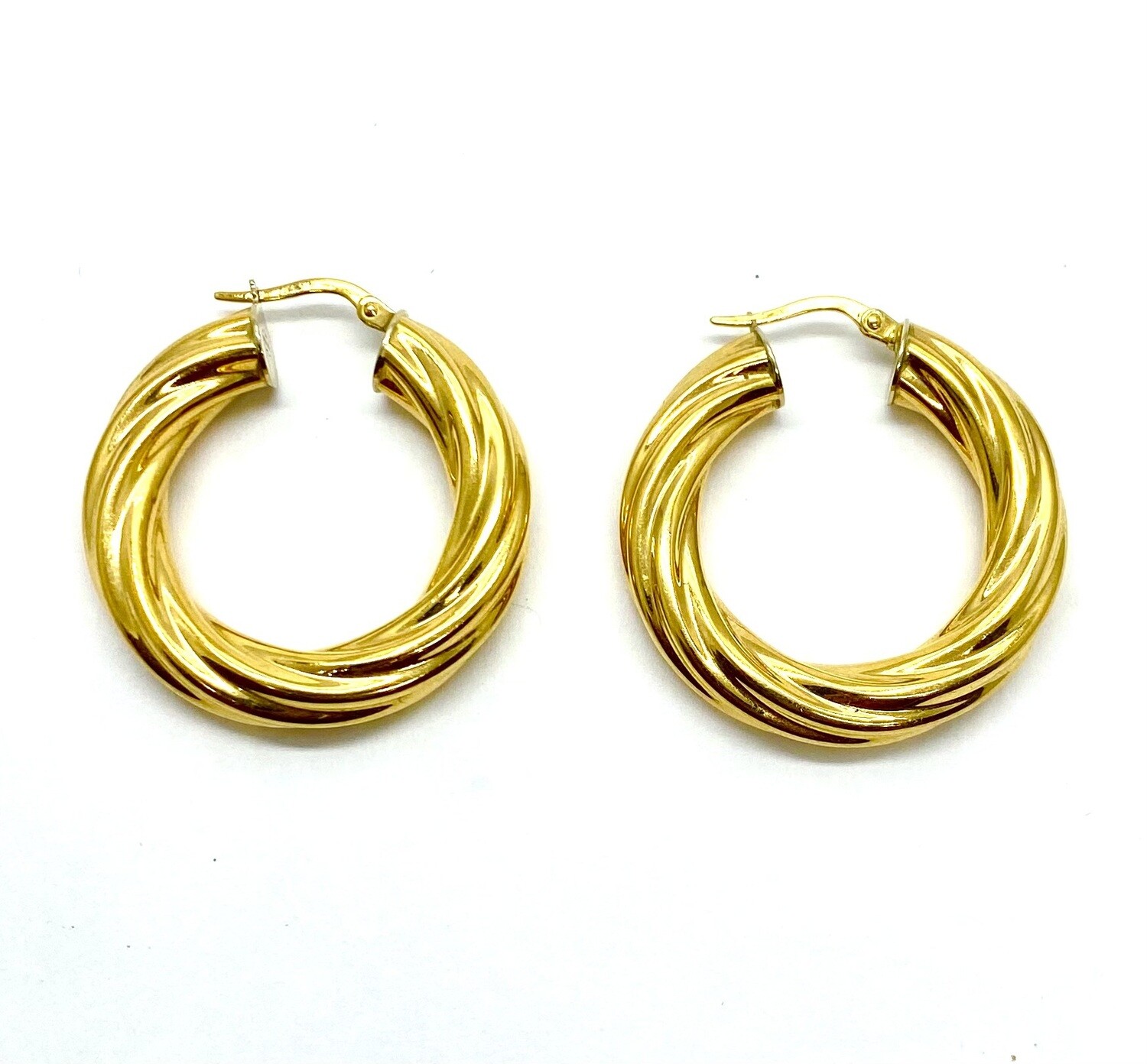 Estate Barber Pole Gold Hoop Earrings
