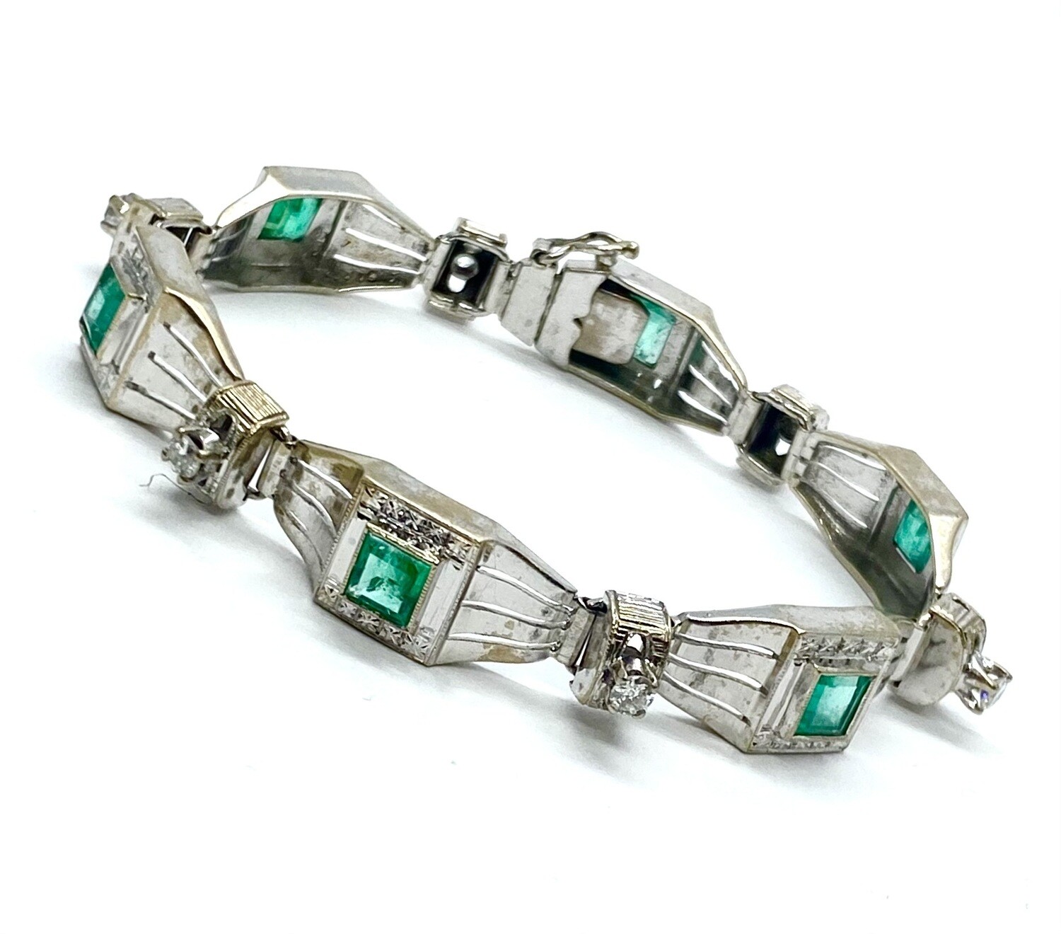 Retro Emerald and Diamond Bracelet