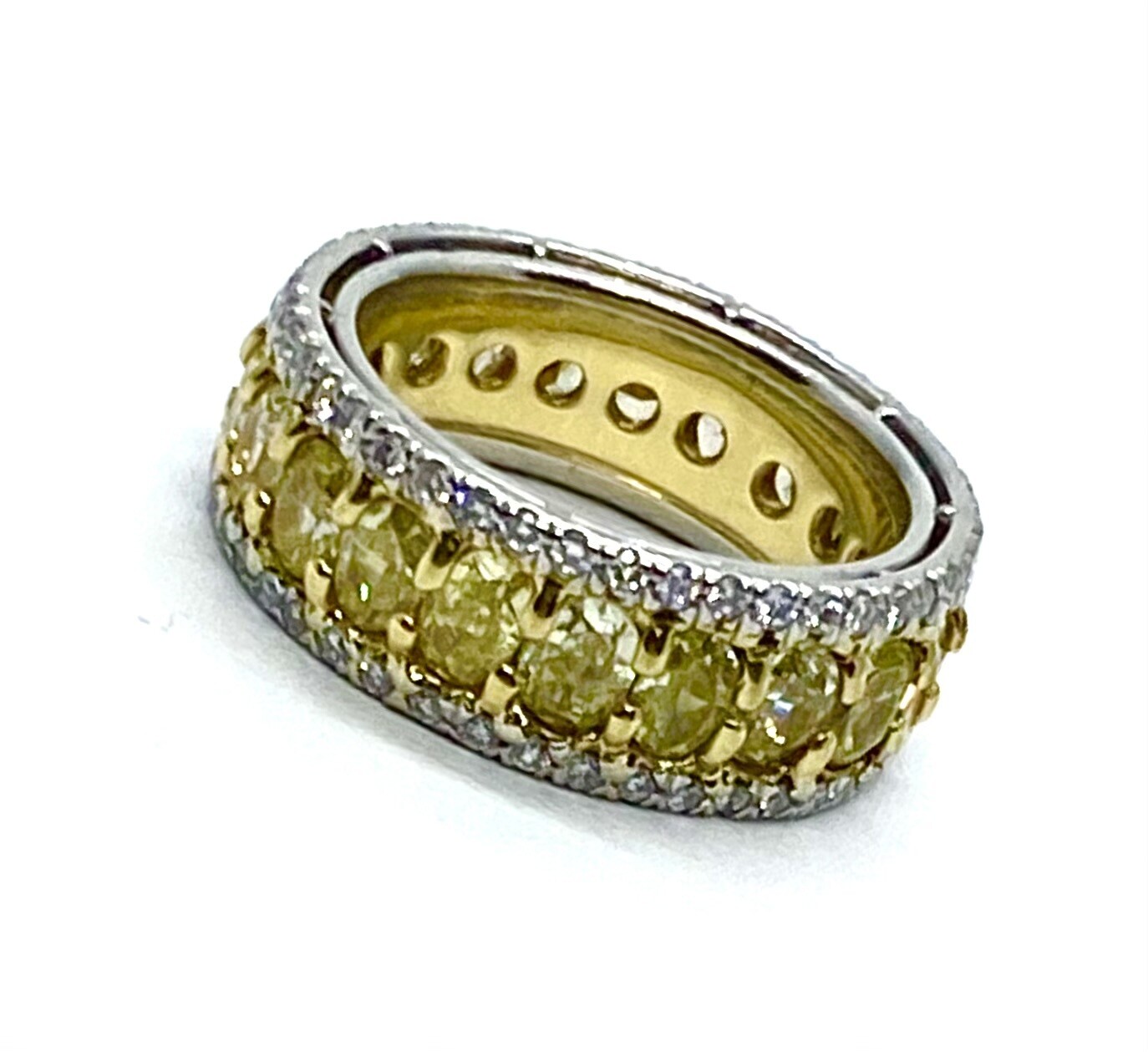 Yellow Diamond and Gold Eternity Band in Platinum
