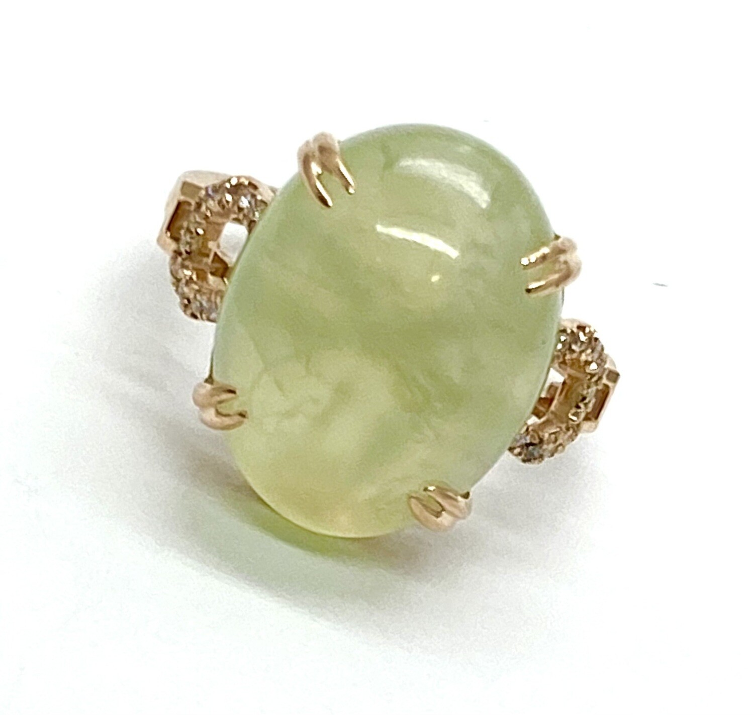 Prehnite and Diamond Ring in Rose Gold