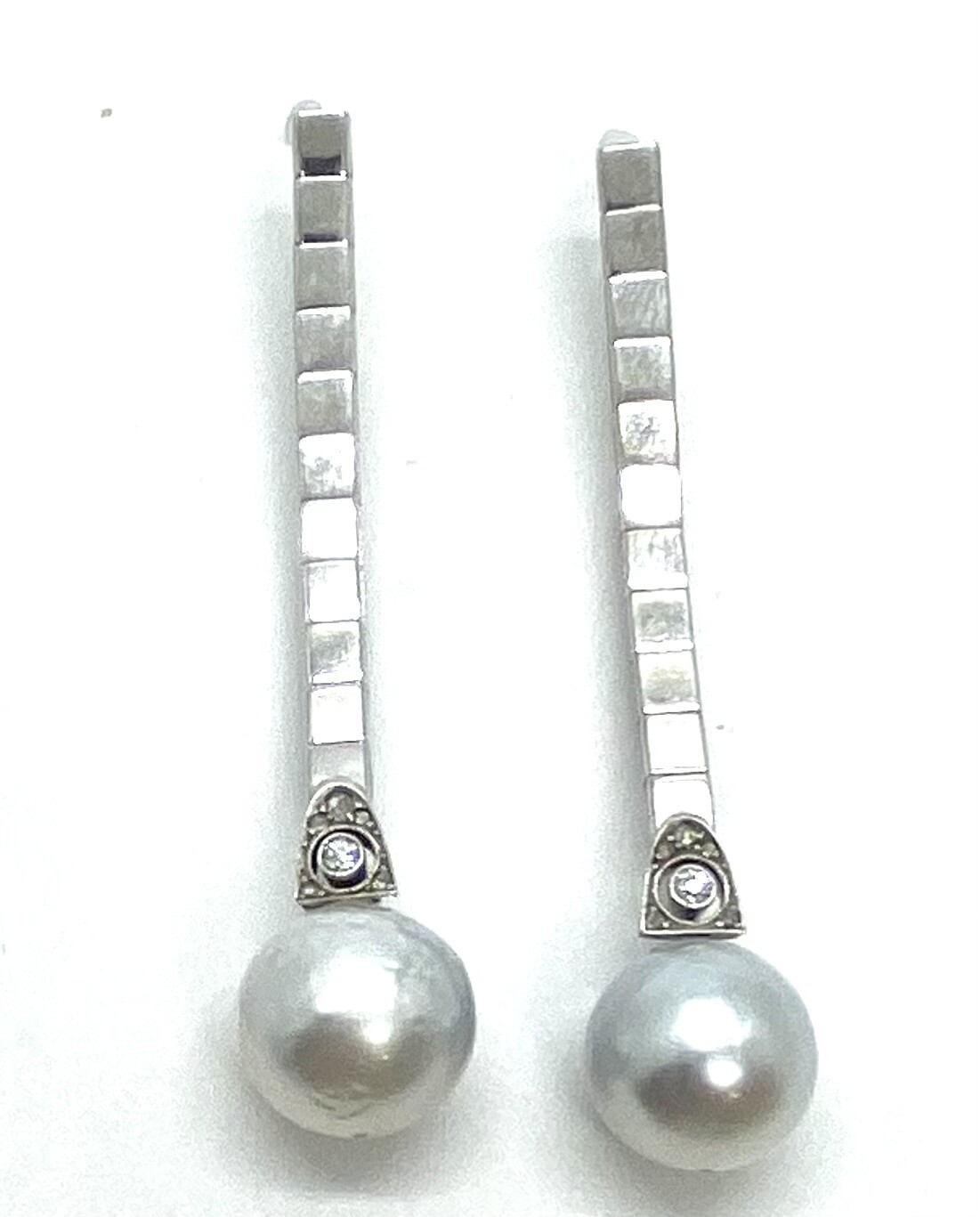 Estate Pearl and Diamond line Earrings