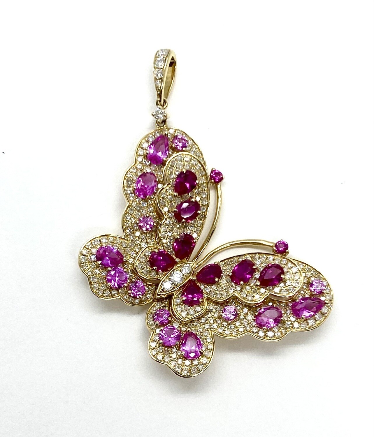 Pink Tourmaline and Diamond Butterfly Pendant