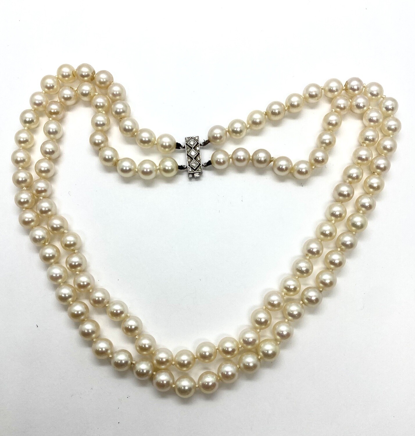 Art Deco Pearl and Diamond Double Strand Necklace