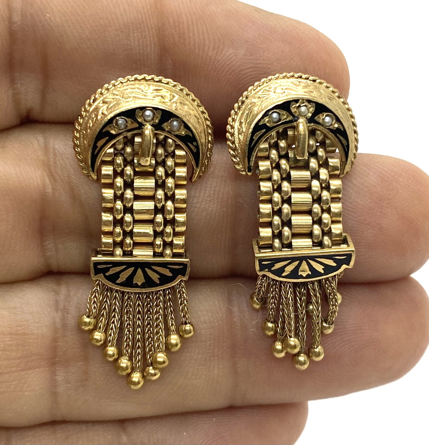 Antique Gold and Enamel Earrings