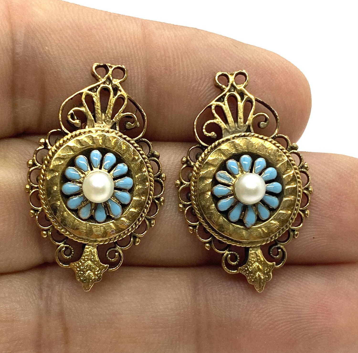 Antique Pearls and Enamel Earrings