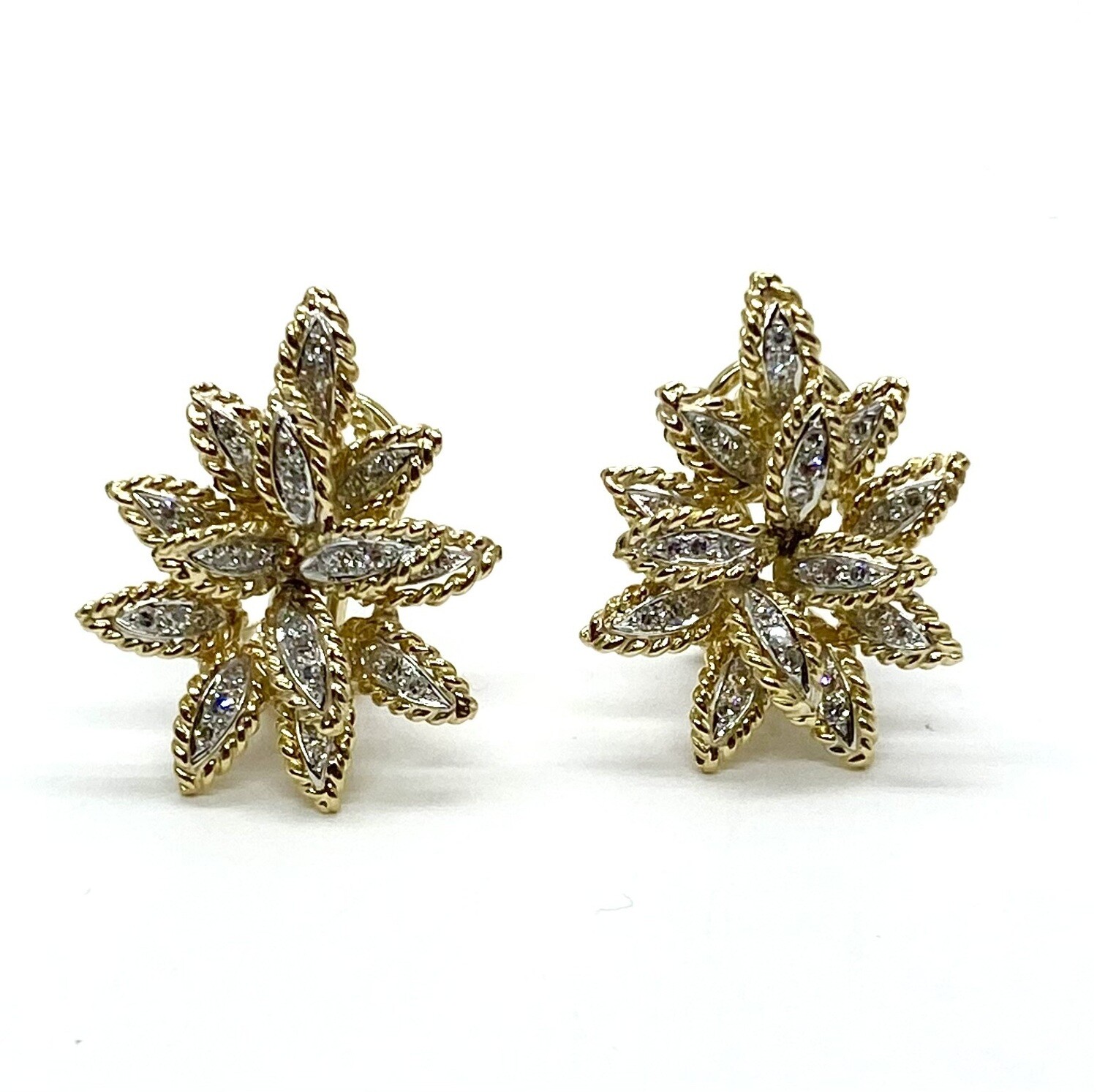 Estate Diamond Flower Earrings in Gold