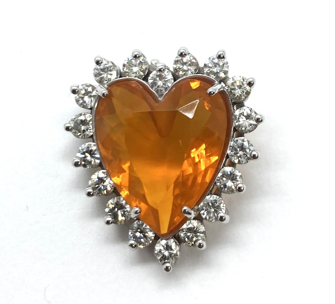 Mexican Fire Opal and Diamond Heart Pendant