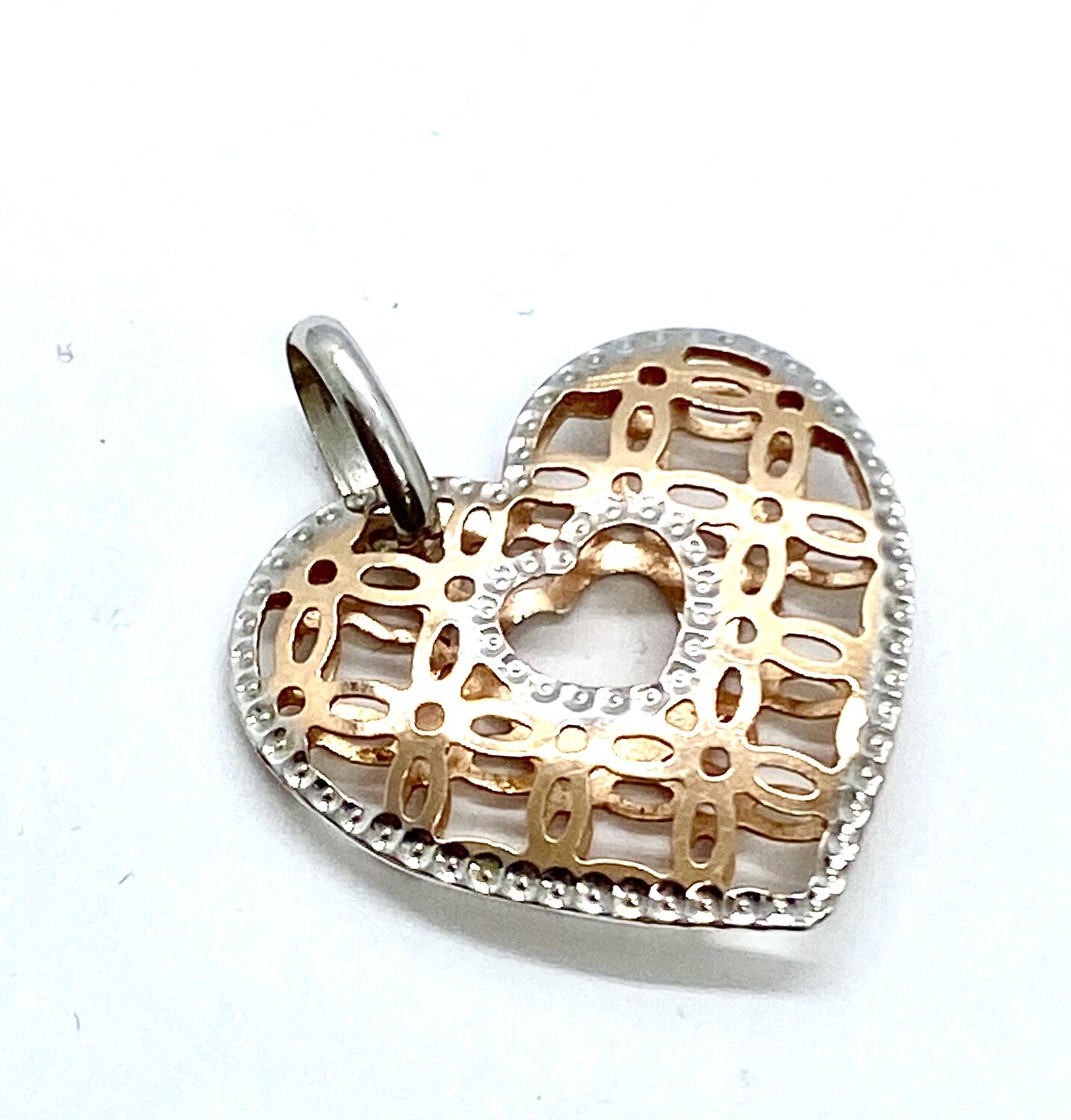 Estate Two-Tone White and Rose Gold Heart Pendant