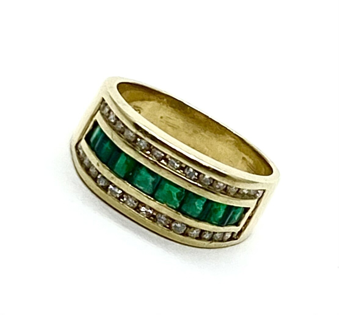 Estate Emerald and Diamond Ring in Yellow Gold