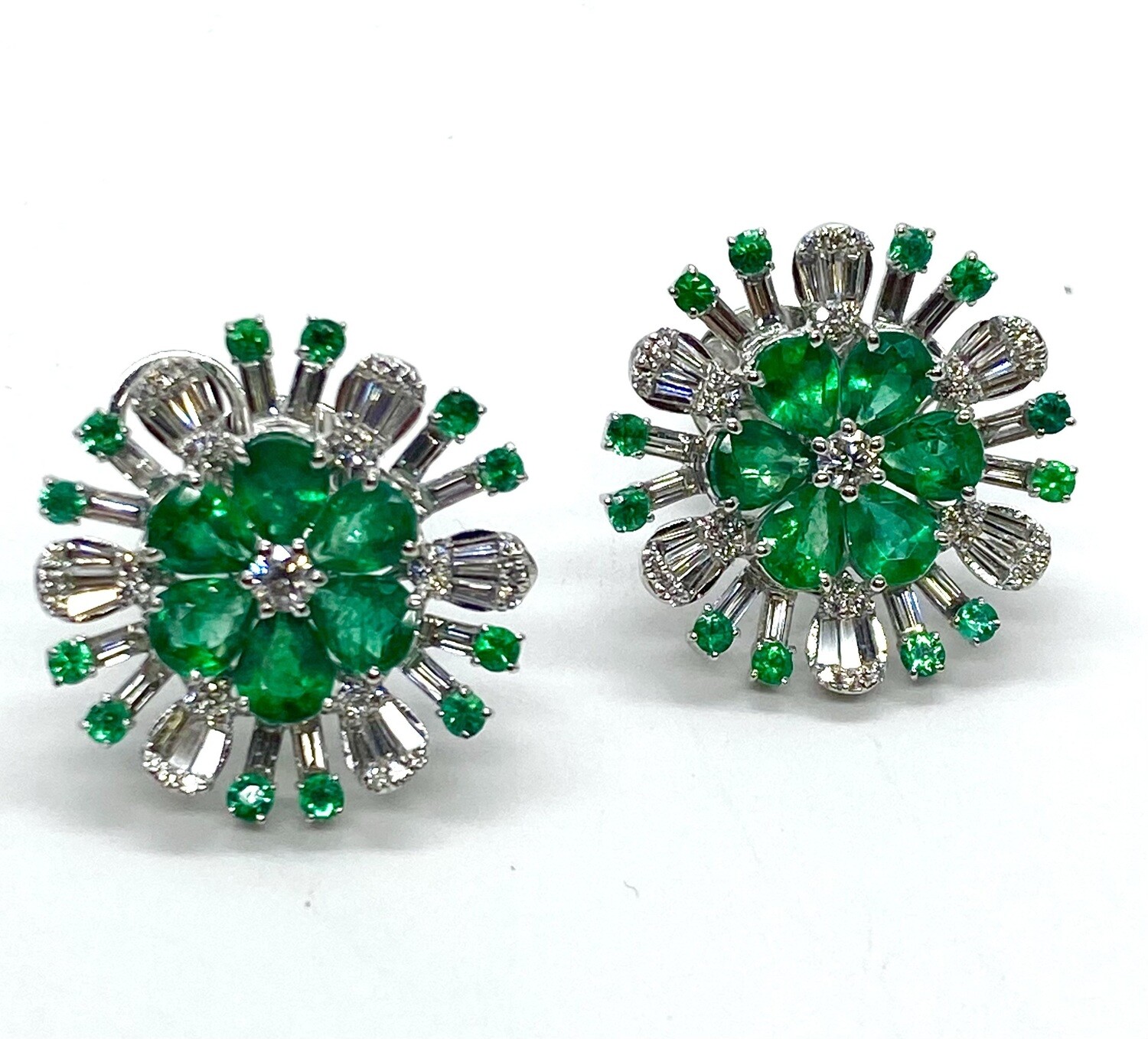 Emerald and Diamond Flower Earrings