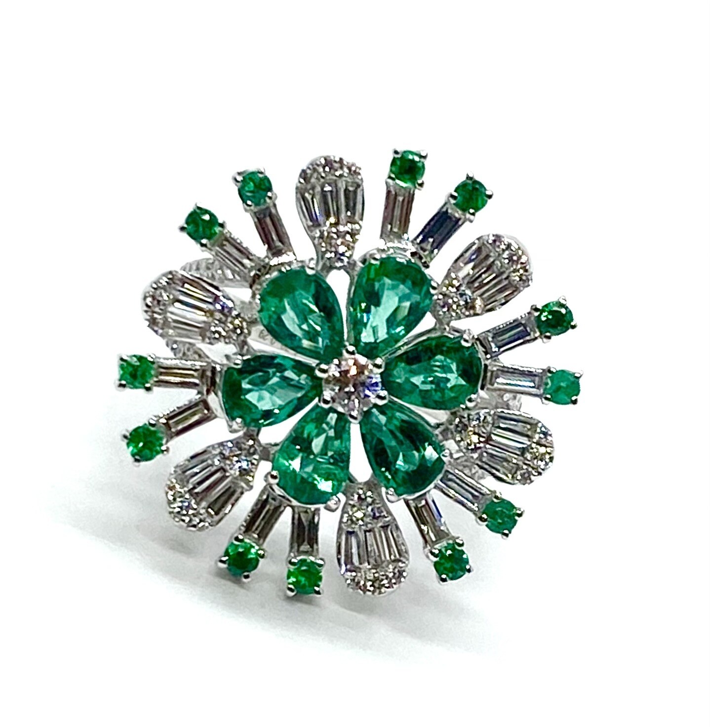 Emerald and Diamond Flower Ring