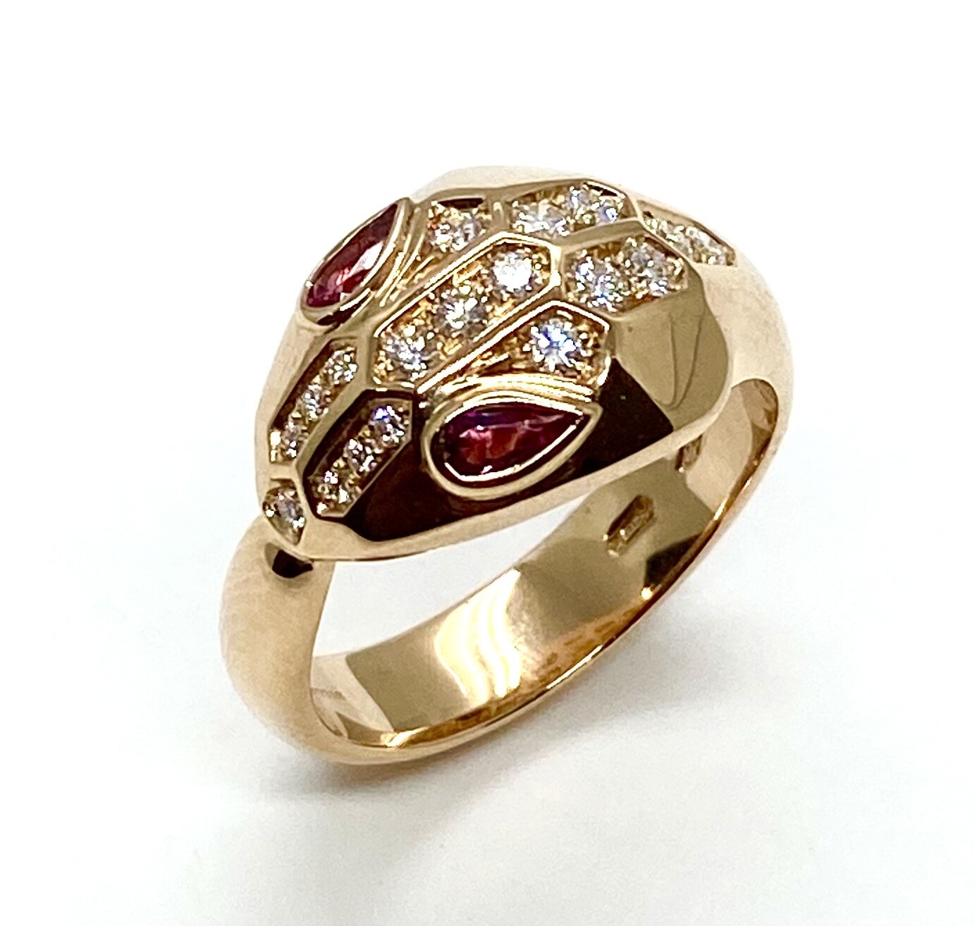 Bulgari Serpenti Rose Gold,  Diamond and Rubelite Ring