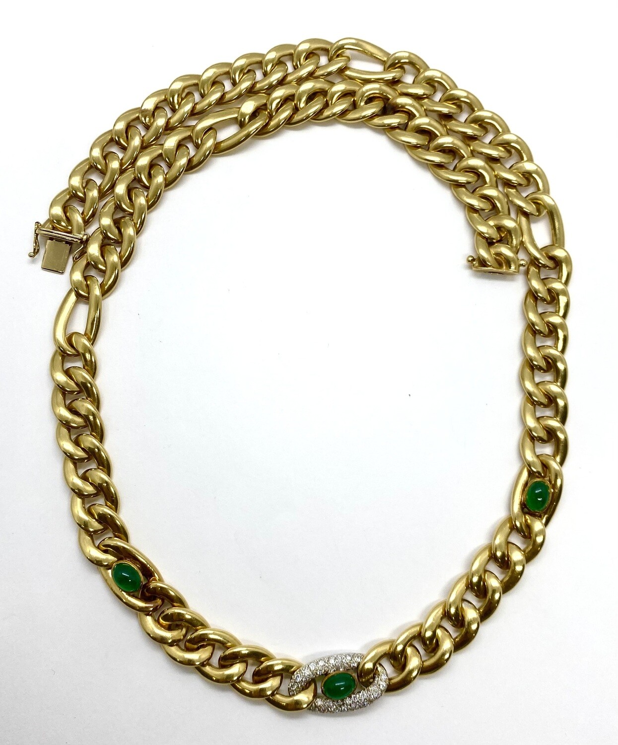 Solid Gold Emerald and Diamond Necklace