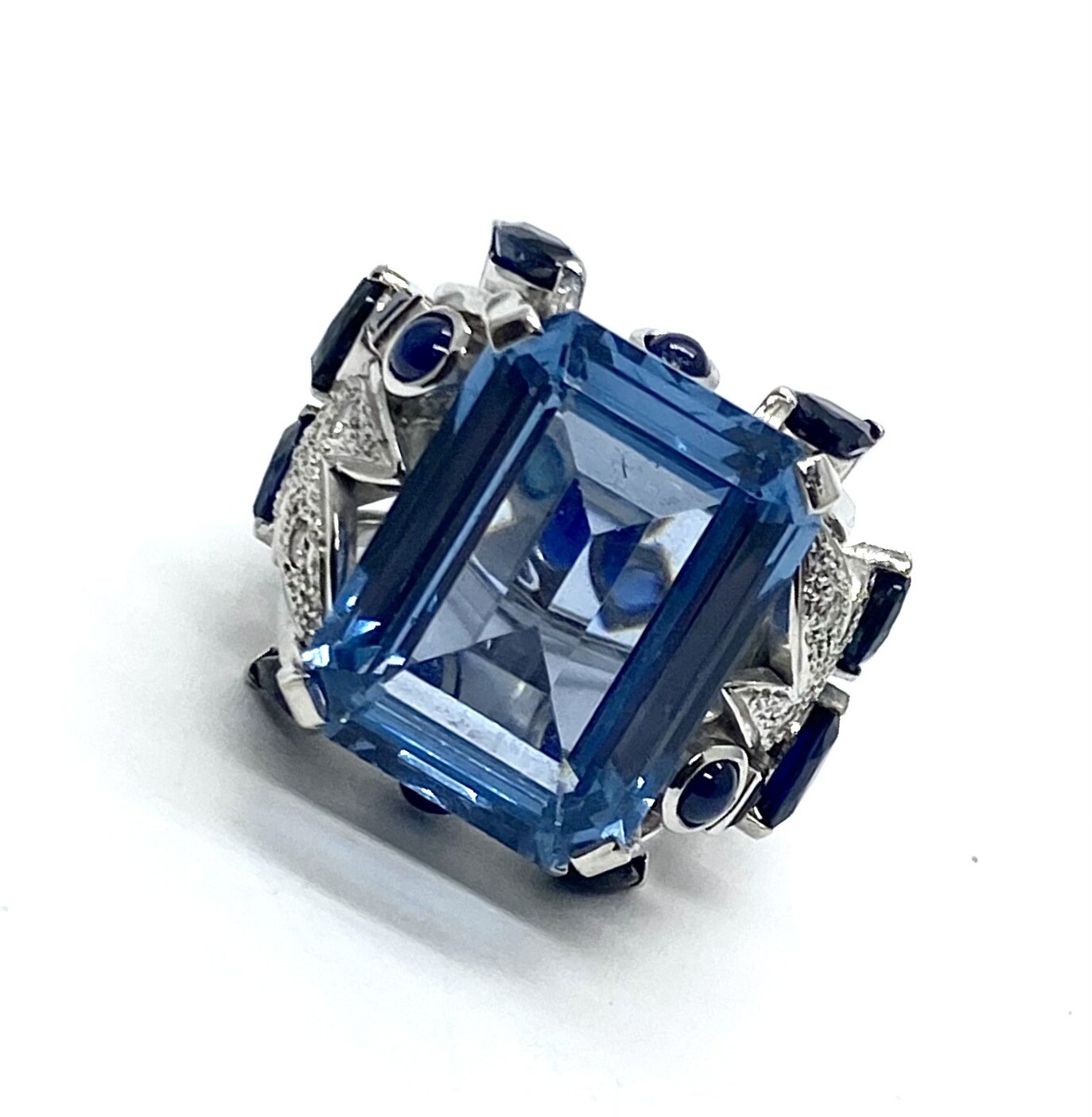 Synthetic Spinel, Sapphire & Diamond Ring