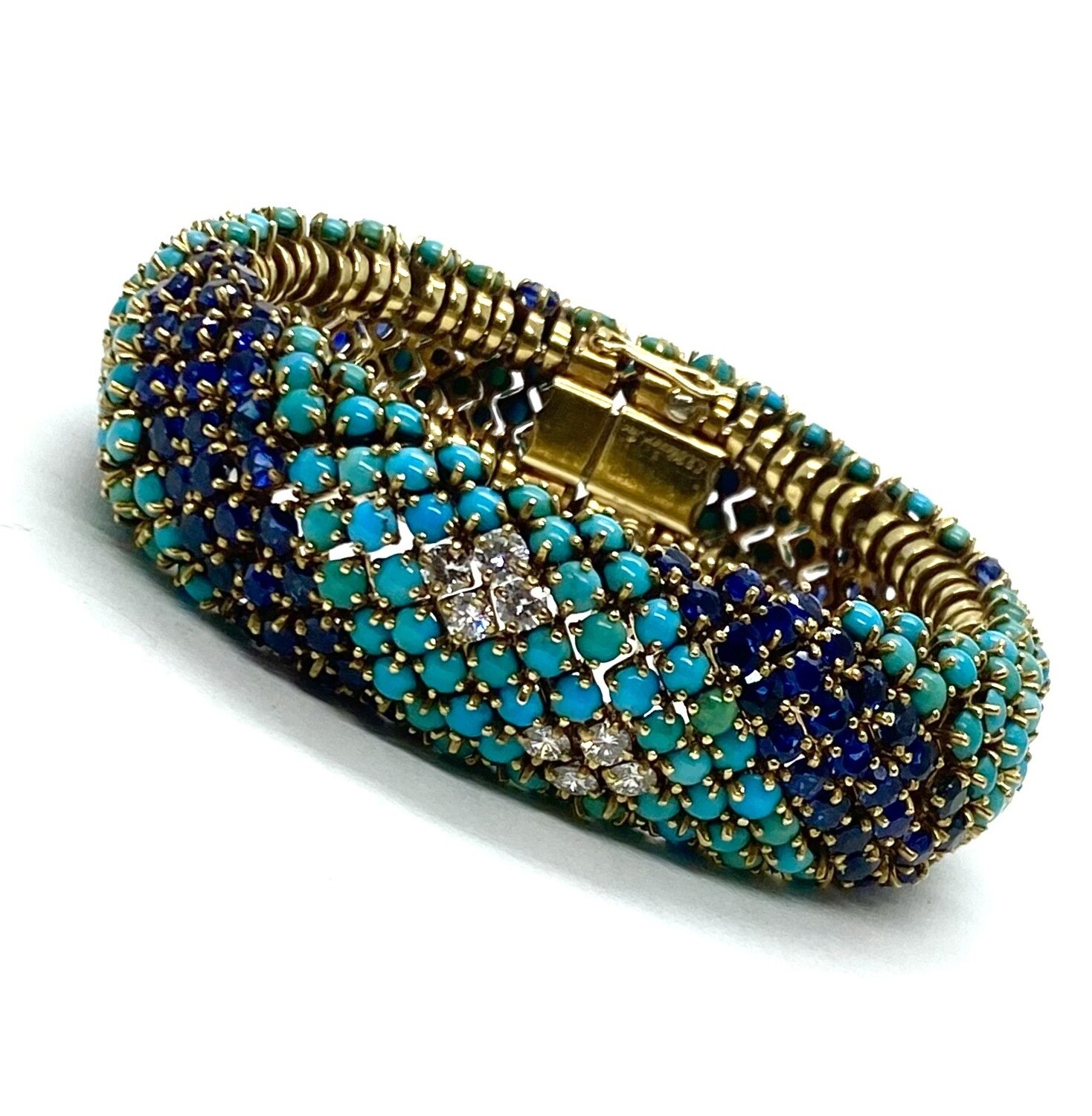 Mid Century Designer Turquoise, Sapphire & Diamond Bracelet