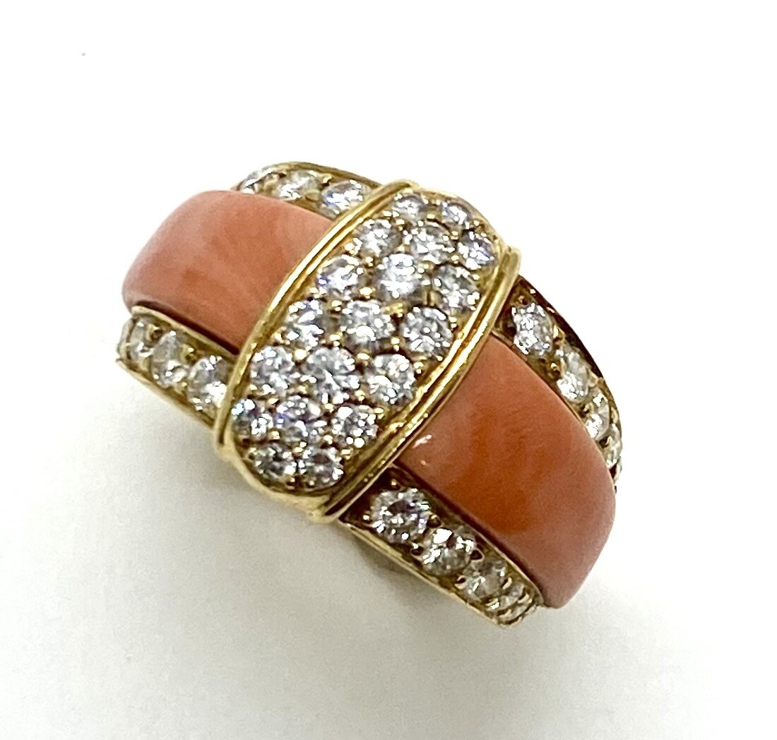 Van Cleef & Arpels Coral and Diamond 18K Yellow Gold Ring VCA