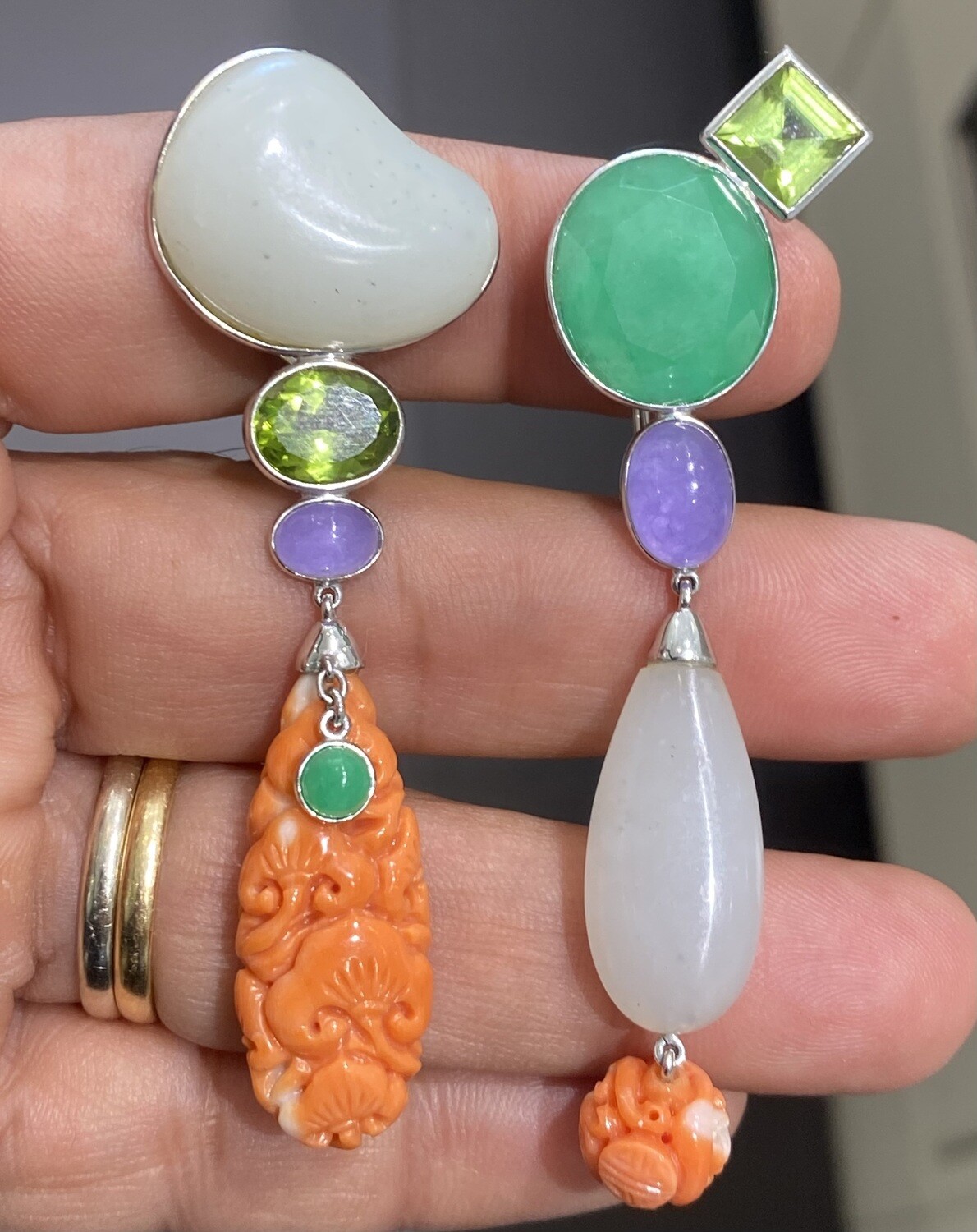 Kai-Yin Lo Jade, Peridot & Coral Earrings
