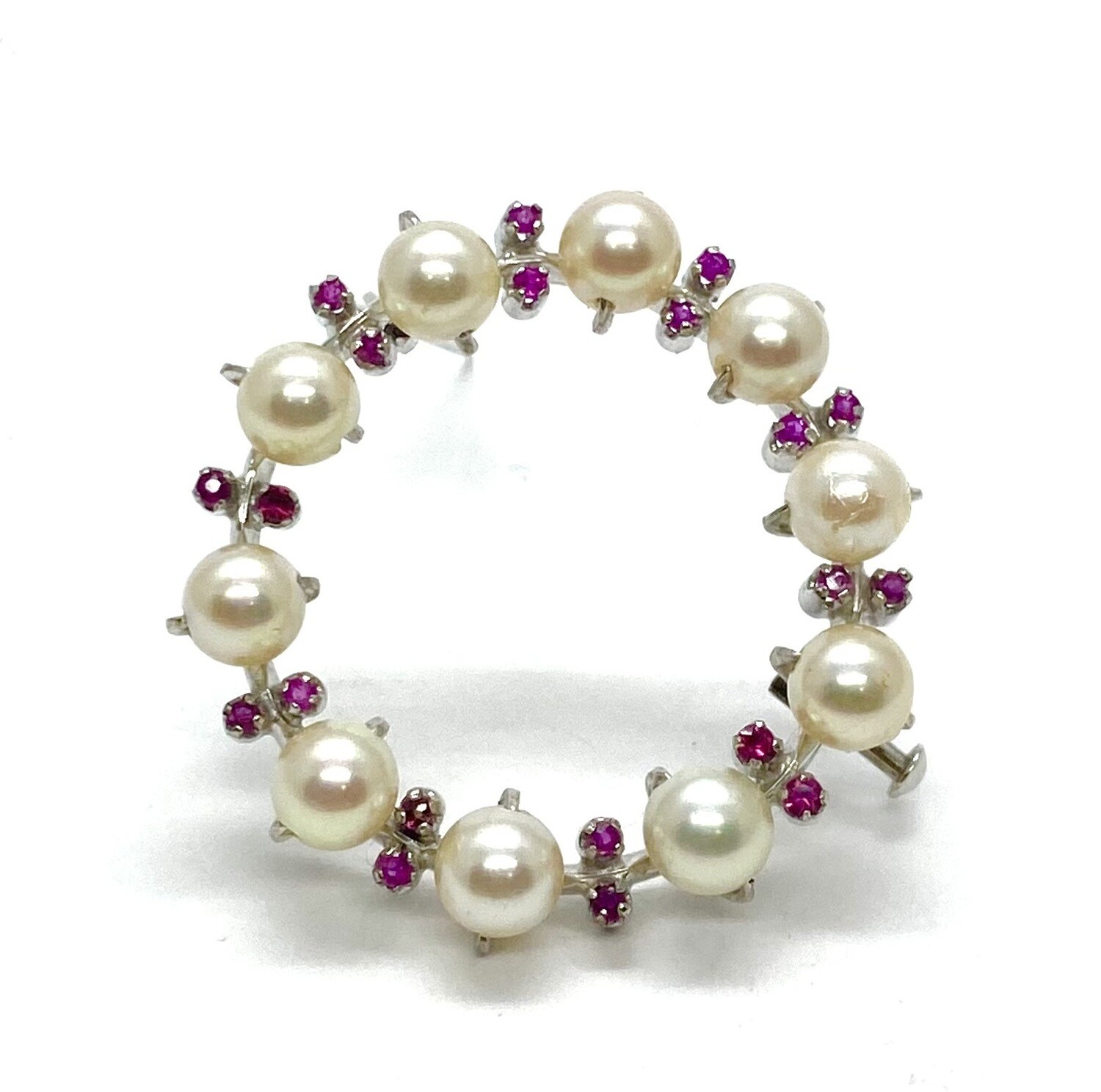 Estate Pearl and Ruby Pin Brooch
