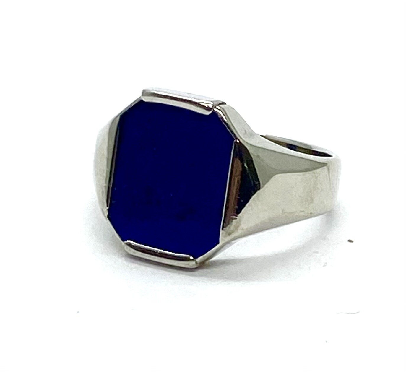 18K White Gold with Lapis Signet Ring