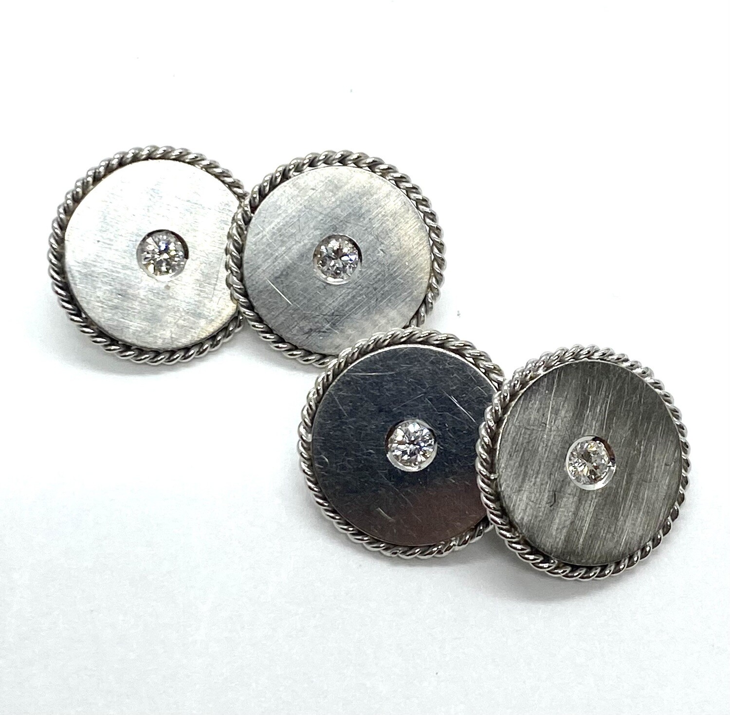 Round Diamond Cufflinks in 18K White Gold